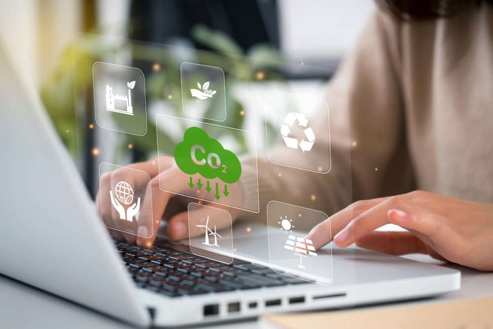 computer with sustainabilty icons