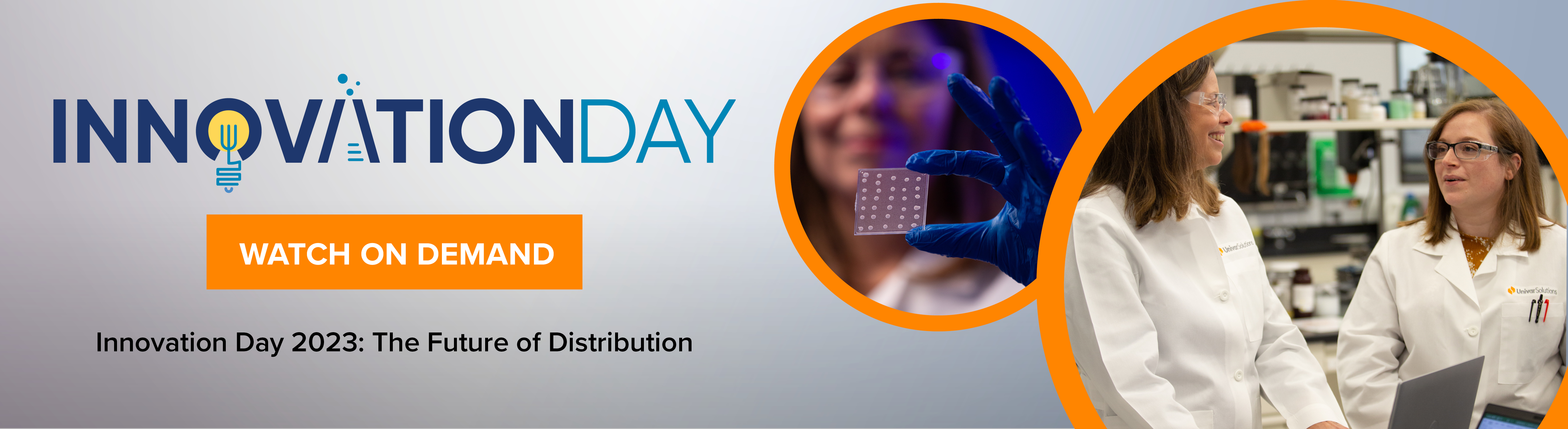 A scientist in a laboratory working on formula innovations next to the text 'Univar Solutions presents Innovation Day"