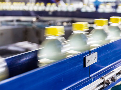 Bottles on an automated production ine